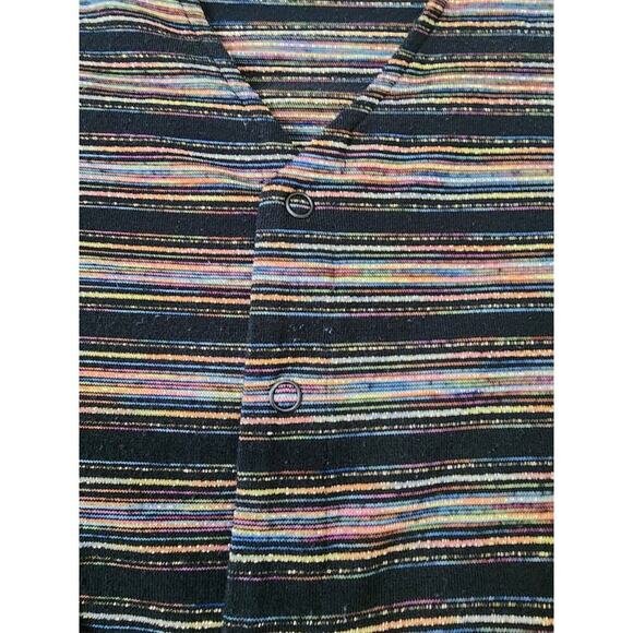 Chico's Design Women's Black Multi Striped Long Sleeve Button Front Cardigan - Picture 2 of 10